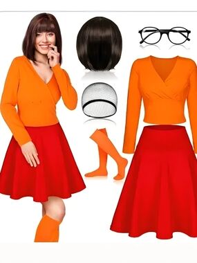 Velma  Red Flared Skirt with Orange Top 8 pieces included(not shoes)
